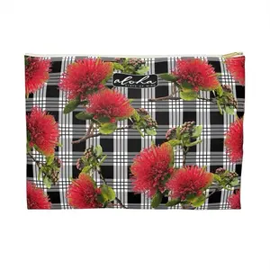 Palaka Ohia Lehua Floral Print Makeup Bag 100% Polyester Zipper Pouch for Cosmetics & Travel Small & Large Sizes