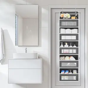 Over The Door Bathroom Organizer | 5-Shelf Anti-Tilt Shower & Toiletry Storage (Grey)