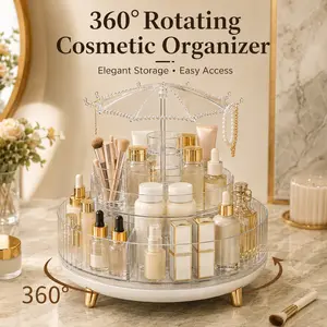 Large Capacity Cosmetic Storage Rack for Skincare, Perfume & Brushes | Transparent Acrylic Vanity Display Case with Necklace Hooks | Aesthetic Bedroom Organization
