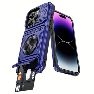 360° Rotating metallic Stand Phone Case with Dual Card Slot Design, Shockproof Durable Phone Protective Cover, Phone Accessories for iPhone 17 16 15 14 13 11 Pro Max, Casing