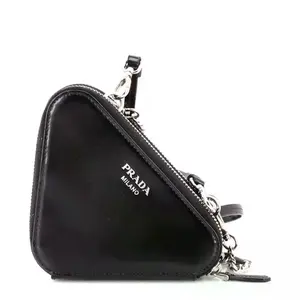 Pre-owned PRADA Leather Shoulder Bags Mini Triangle Bag , purse, Pouch, Black Nappa leather