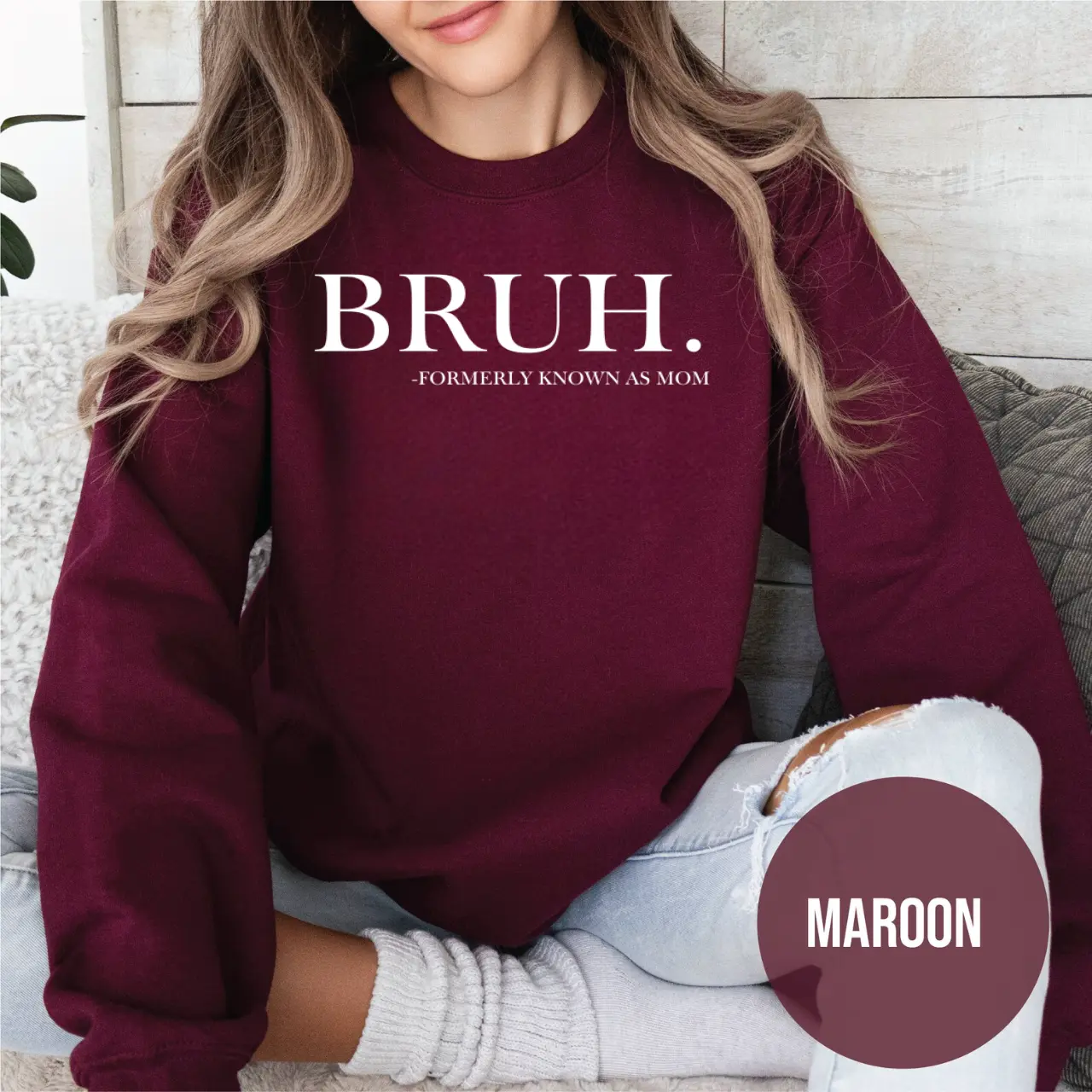 Women's "Bruh Formerly Known as Mom" Casual Long Sleeve Hoodie - Funny Boy Mom Statement Top, Perfect Mother’s Day or Birthday Gift