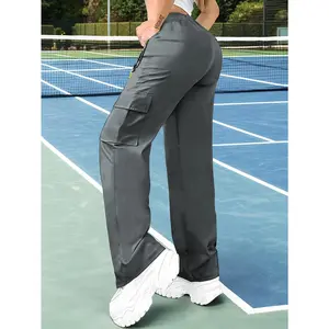Women's Four-Season Sports Pants - Stretch Adjustable Drawstring Waist + Zipper Pockets, Machine-Washable Gym/Yoga/Hiking Trousers