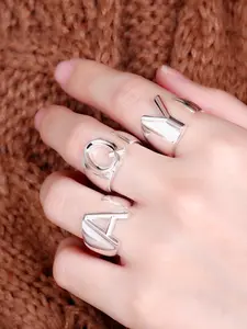 Unisex Asymmetrical Alloy Ring, Alphabet Design Ring, Casual Style Letter Design, Perfect for Parties & Daily Wear, All Seasons Accessory