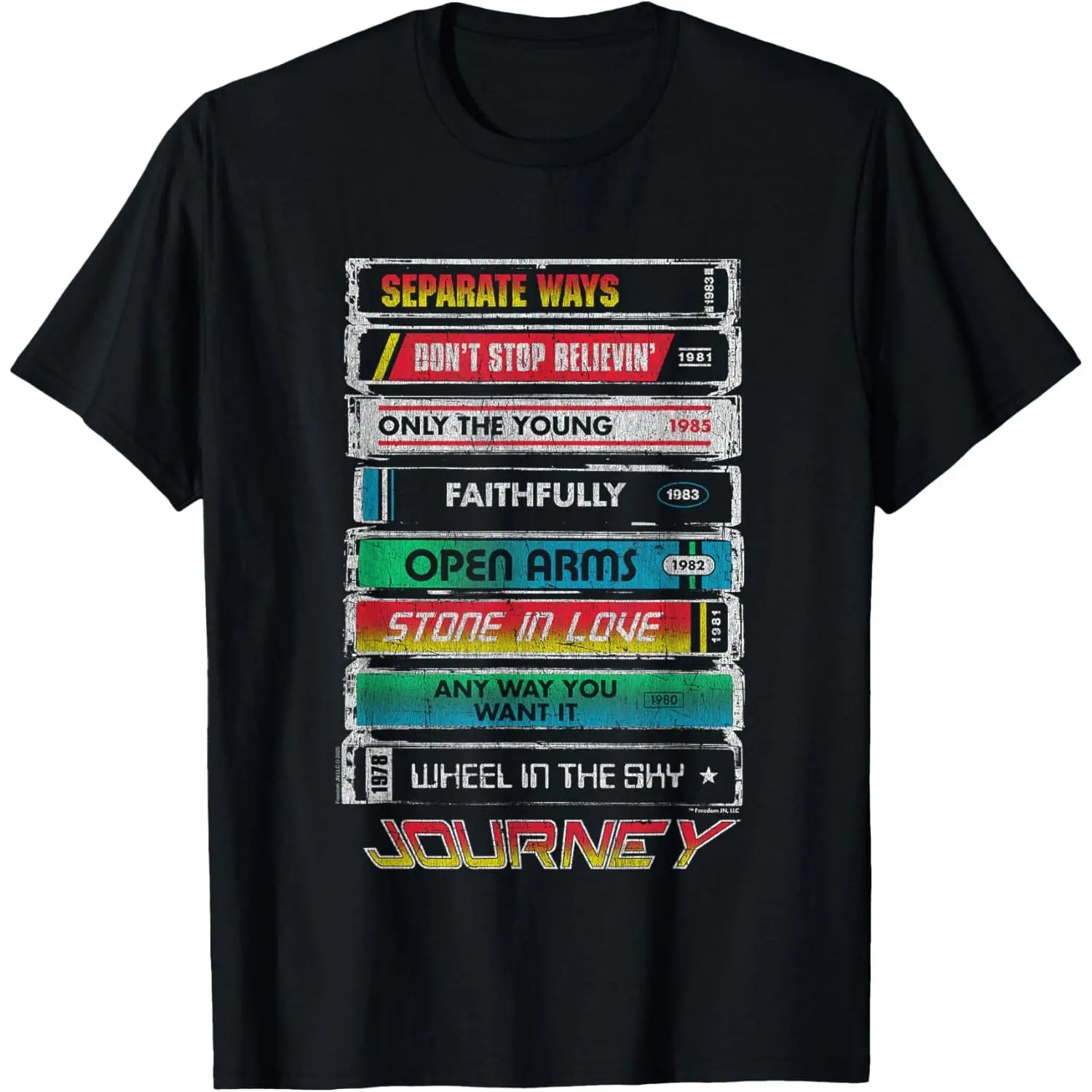 Men's Streetwear Smooth T-Shirt - Journey Iconic Tape Deck Hits, Retro Vintage Chest Poster Prints Top, Tshirt, Shortsleeve, Breathable, Menswear