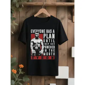 Monawear Men's Mike Tyson Quote T-Shirt - Heavyweight Champion Boxing Graphic Tee with "Everybody Has a Plan Until They Get Punched in the Mouth" Tyson Print, Plus Size Big & Tall, All-Season Comfort Fit for Gym, Fight Fans & Casual Wear - Combat Sports