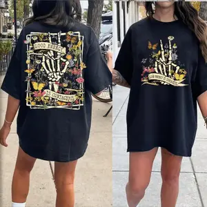 Vintage Shirt Design Featuring Skull and Floral Pattern Inspires Positive Energy and Makes a Thoughtful Gift for Her Mental Wellness