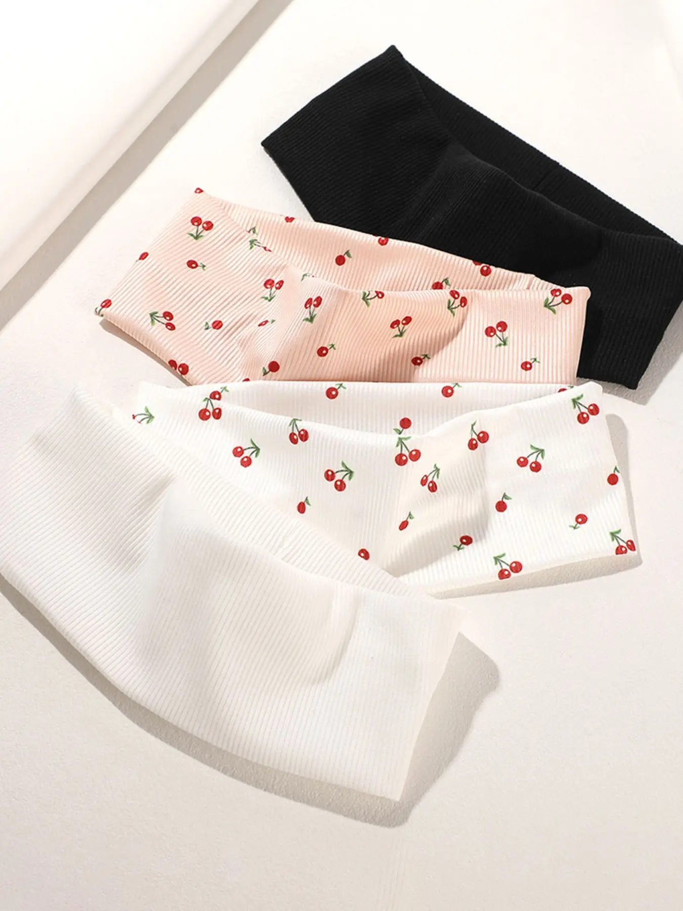 4pc Women's Cherry Print Sports Headbands, Elastic Sweat-Wicking Yoga Running Accessories, Casual Striped Hair Bands for All Seasons, Workout Headbands