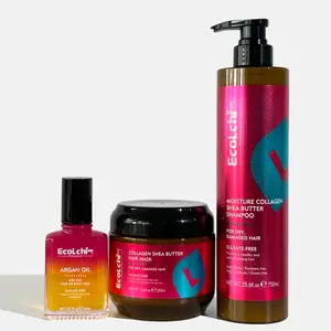 ECOLCHIPRO Collagen Shea Butter Hair Mask, Shampoo and Argan Oil Set Natural Ingredient Collagen Deep Conditioning Hair Treatment Shampoo Argan Oil Set for Dry and Damaged All Hair Types 550+60+750ml Haircare