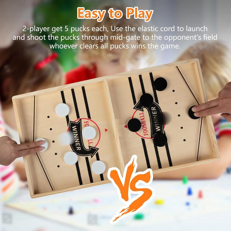 Fast Sling Puck Game - Test Your Speed and Accuracy with This Fast-Paced Wooden Air Hockey Board Game - Guaranteed Fun for Family Night or Friends Party