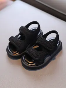 Unisex Lightweight Breathable Mesh Sport Open Toe Sandals, Double Strap Sandals, Casual Magic Tape Straps, Summer Daily Wear for Children, Comfortable Flat Shoes