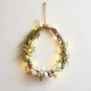 New Easter Wreath Realistic Egg Flower Ring Spring Artificial Flowers Door Hanging Decoration, Fake Eggs Floral Garland for Home Decor, Lightweight