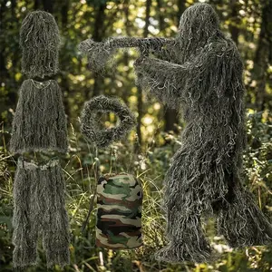 Ghillie Suit 5-in-1 with Jacket Pants Hood Carry Bag — 3D Camouflage Hunting Gear for Adults/Youth Sizes S-XXL High-Carbon Steel Mountain Bike