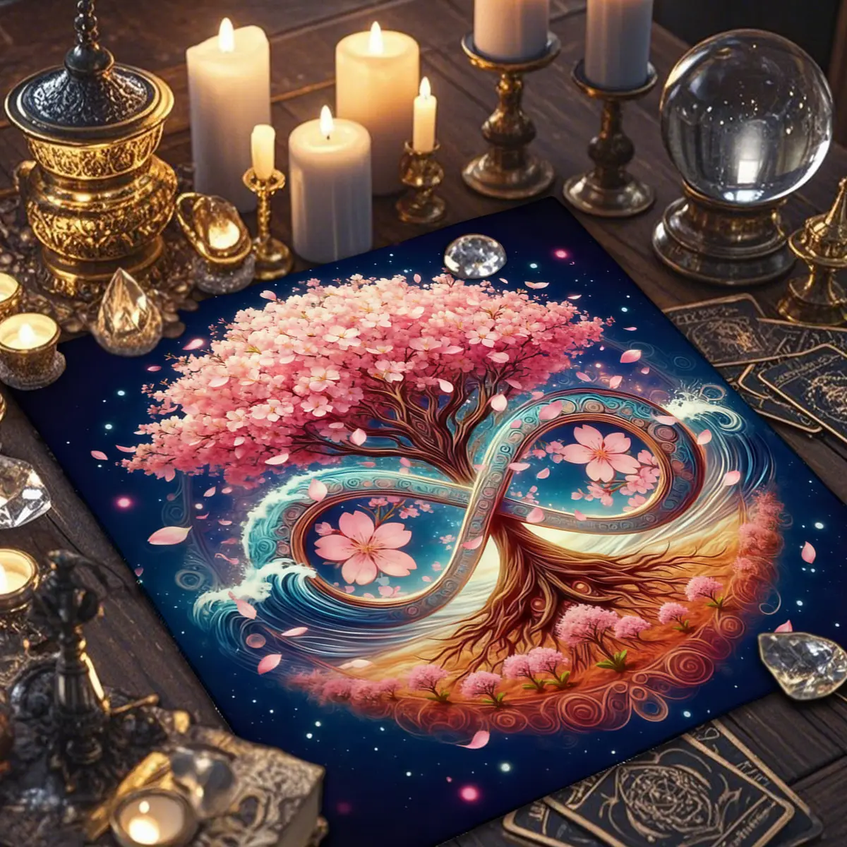1 Piece Of Life Tree creative Tarot tablecloth, Tarot card reading cloth, mysterious rune decorated polyester tablecloth, Tarot enthusiast astrological ritual items, party card game decoration, Tarot Card Game Cover Tablecloth, Tarot Card Game Accessories