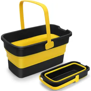 Collapsible Mop Bucket for Cleaning with Handle Silicone Square Wash Bucket for Windows Cleaning Car Washing 3-Gallon Plastic Water Bucket for Storage Household Use Foldable & Space Saving Design