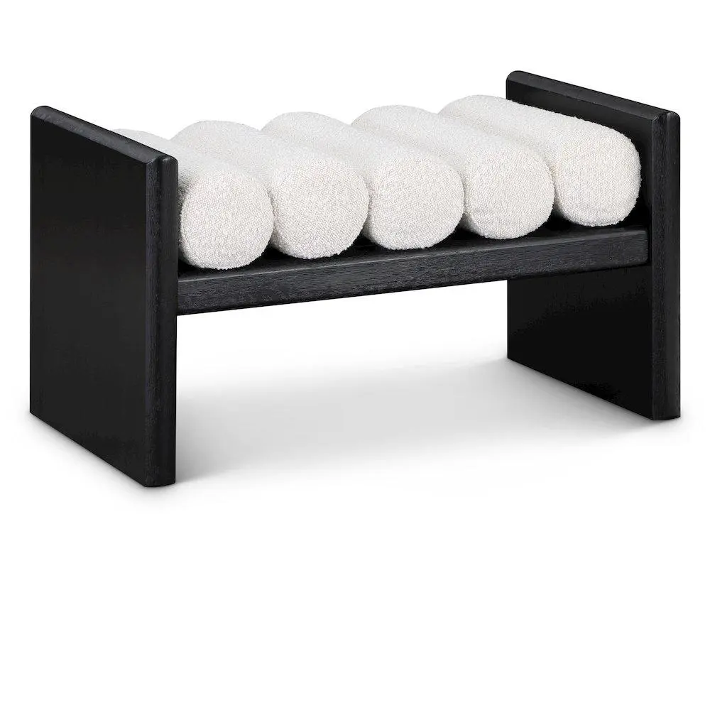 Waverly Cream Boucle Fabric Bench - Contemporary Home Decor, Cushioned Seat, H-Shaped Solid Wood Frame, Multi-Person Indoor Stool