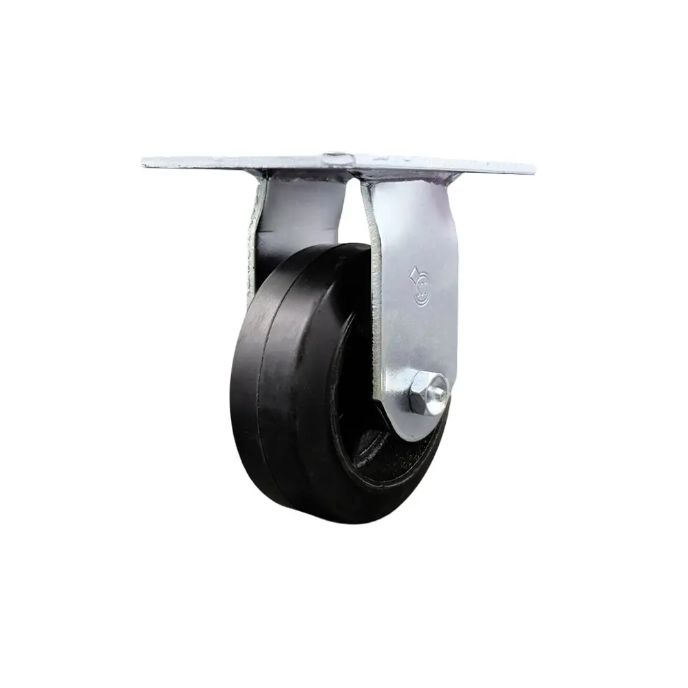 212 MAIN Heavy Duty Plate Mount Rigid Caster for Shop & Commercial Equipment, McMaster Carr 44785T32 Replacement (SCC-35R520-RSR), 5" Diameter 2" Wide Rubber-On-Iron Wheel with Double Bearings, 400 lbs Capacity, 7.5" H x 12" W x 12" L
