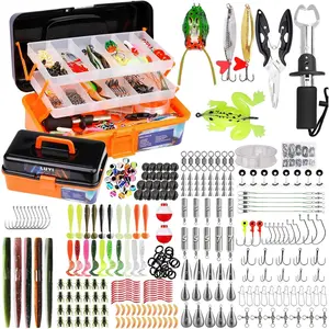Large 3 Layers Tackle Box with Fishing Tackle Included, 423 Pcs Fishing Lures Kit Crankbaits Fishing Hooks Spoon Worm Tackle Fishing Bait Accessories for Bass Trout Freshwater Saltwater
