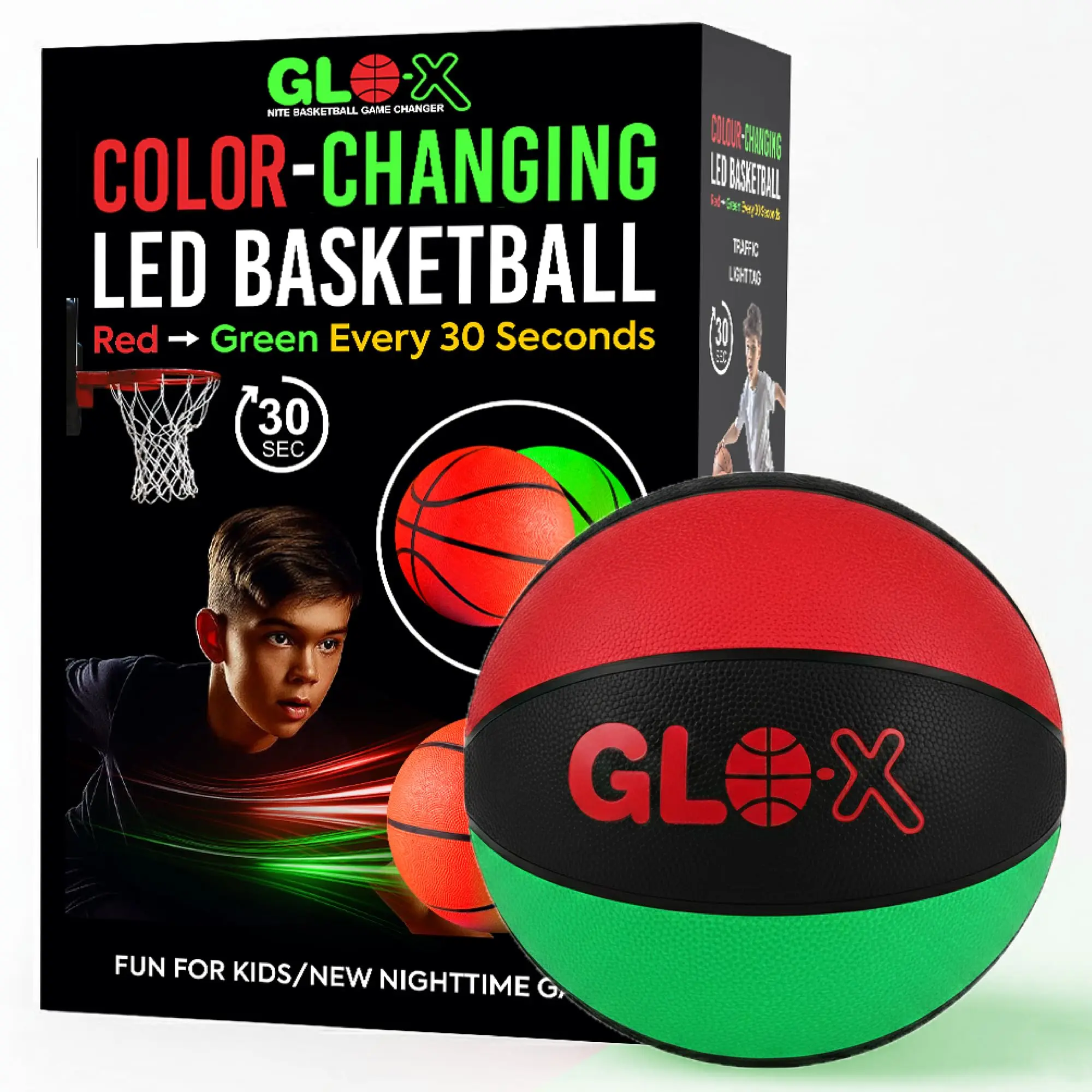 Glow in The Dark Basketball – Size 7 Ball - Light Up LED Basketball with Red & Green Color Change – Birthday Christmas Ideas – Gift for Kids, Teens & Adults Outdoor Sports Play