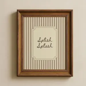 Splish Splash Print Neutral Bathroom Wall Art, Vintage Striped Shower Room Decor