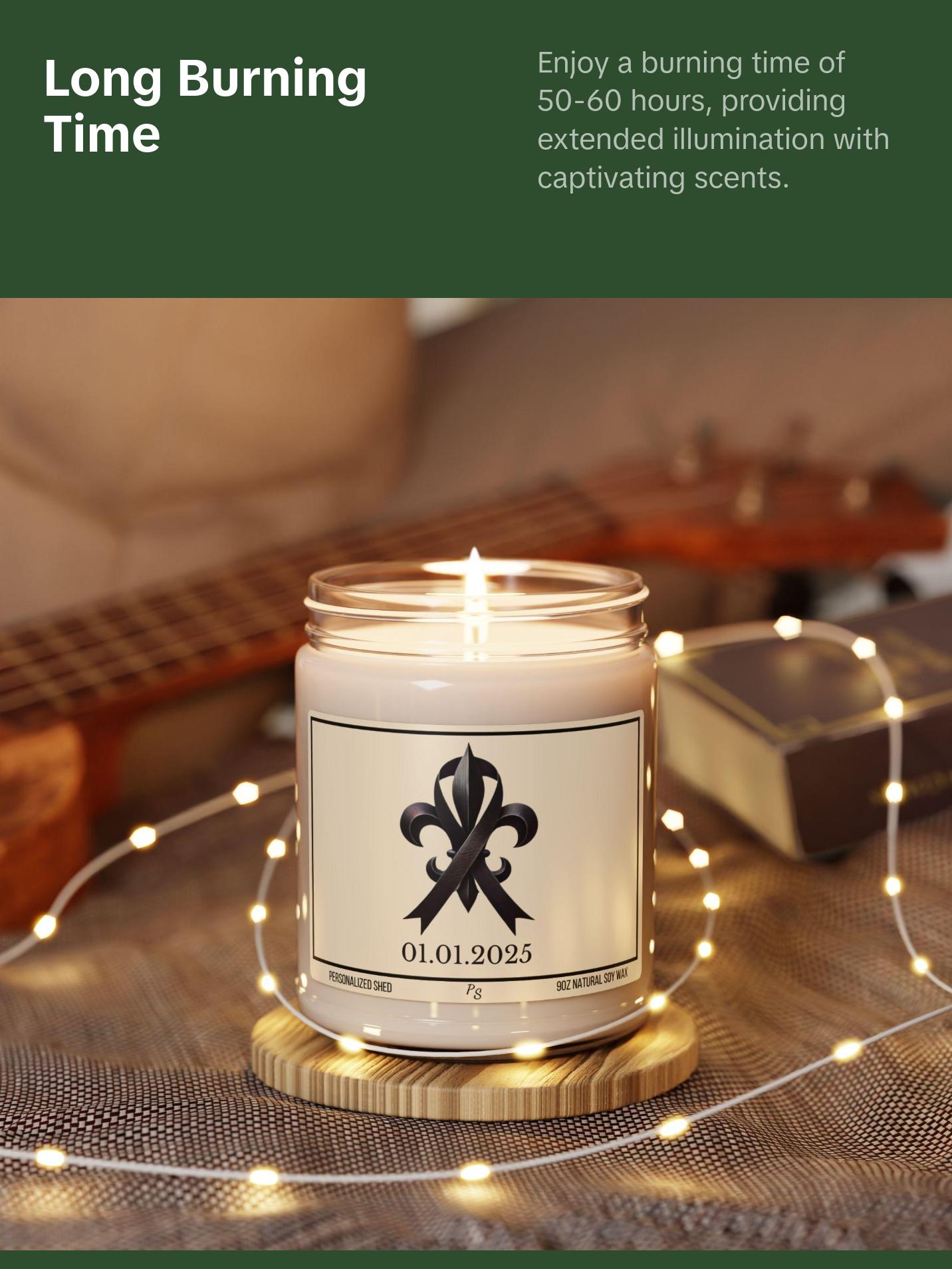 New Orleans Remembrance candle, Fluer De Lis with black ribbon candle, Louisiana Love Candle