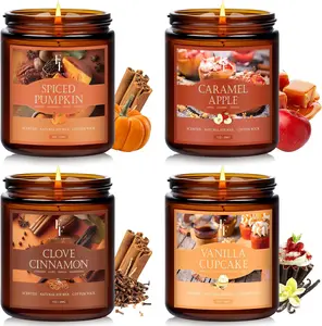 Fall Scented Candle Set – 4 Pack Soy Wax with Pumpkin, Cinnamon, Vanilla & Apple