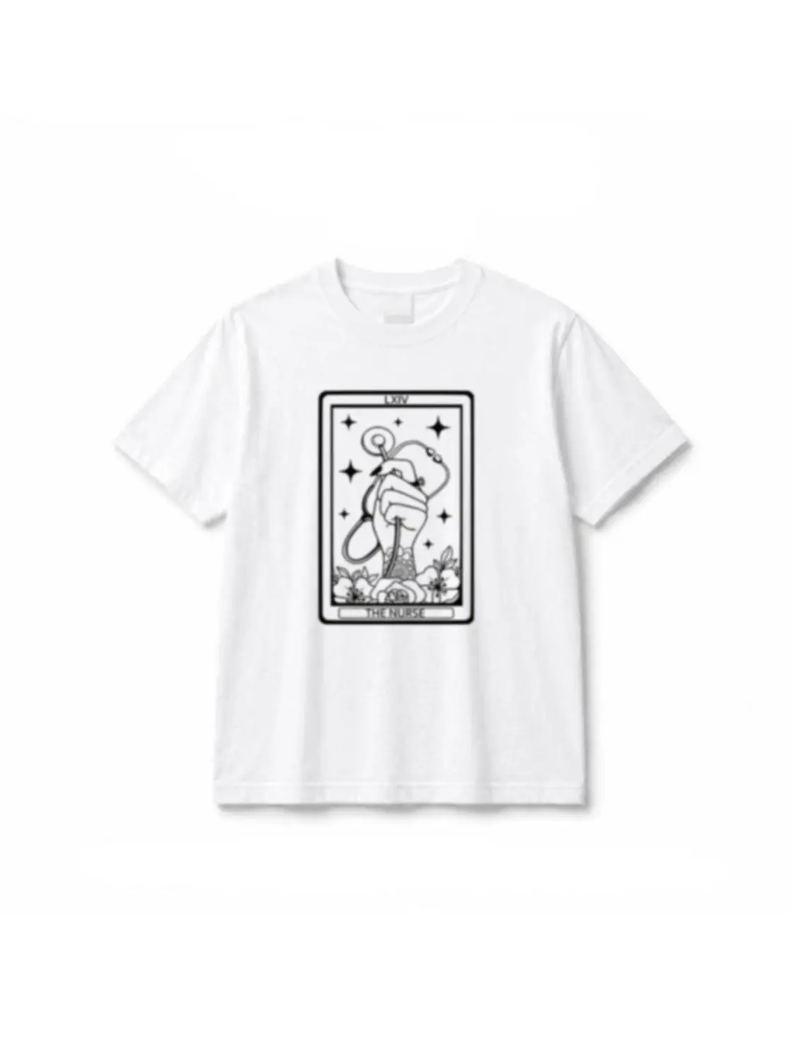 Women's T-Shirt, Nurse Tarot Card & Stethoscope Graphic, RN Nursing Life Womenswear Top