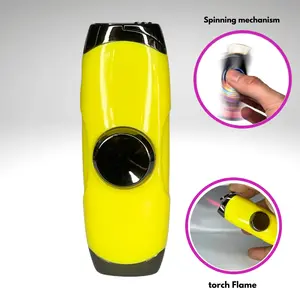 FLKR LYTR: Yellow Fidget Torch Lighter with Vibrant Finish, Spinning Mechanism, Windproof Jet Flame & Ideal for Candles and Outdoor Adventures - Accessory