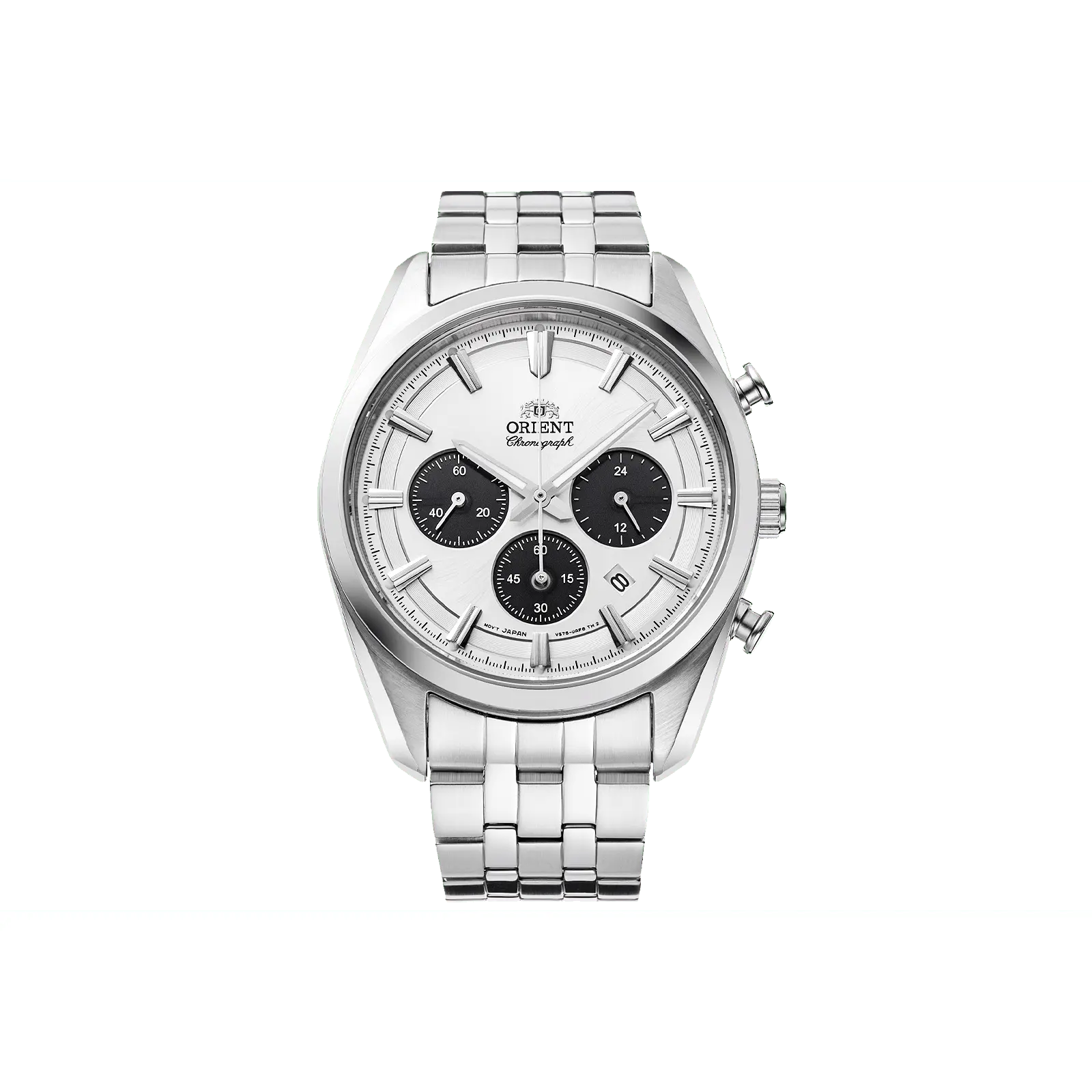 Orient Men's Stretto Chronograph Watch - Stainless Steel Solar Quartz Analog Wristwatch, 40mm White Dial, Sapphire Crystal, RA-TX0305S10B, Round Face, Solar Power, Vs752, 12-Month Warranty, Buckle Closure, Date Function, Daily Use Fashion Men's Watch, 40