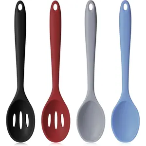 4 Pcs Silicone Spoons for Cooking 10.6 Inch Large Nonstick Serving Spoons Heat Resistant Slotted Spoon for Mixing & Stirring Kitchen Cooking Utensils, Dishwasher Safe(Mixed Colors)
