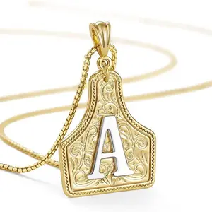 Popular light luxury western cowboy 26-letter necklace, copper plated with 14k gold, high-end embossed sweater chain