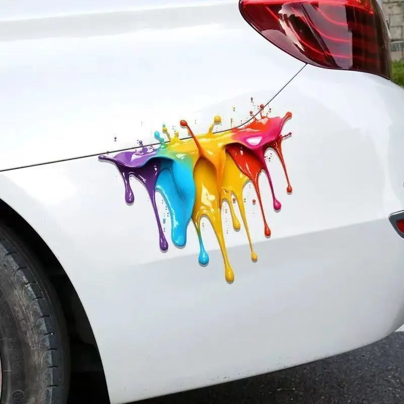 3D Rainbow Paint Drip Car Sticker - Waterproof Color Splash Decal for Cars, Trucks, Motorcycles - DIY Exterior Body Decor, Funny Vehicle Accessory Upgrade