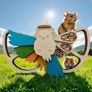 3-in-1 Intelligent Foraging Toy - Natural Wood Feeding Station with 6 Food compartments & Perch for Parrots and Small Pets, Cognitive Puzzle Feeder