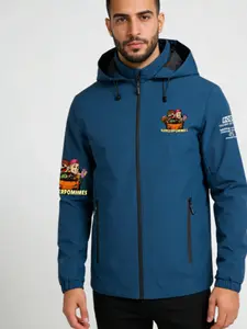 Lightweight All-Season Sports Jacket, Full Zipper Closure, Windproof Warmth, Unisex Design, Cartoon Racing Pattern, Loose Fit