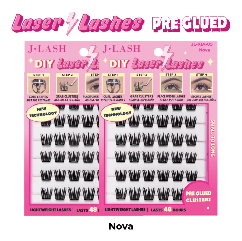 JLash Nova DIY Laser Lashes Pre-Clued Clusters Lightweight Lasts 48 Hours Small to Long