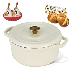 Overmont Enameled Cast Iron Dutch Oven - 5QT Enamel Pot, Heat Resistant Multi-Cook Pot with Lid, Handles, Cookbook, Cotton Potholders, Silicone Accents - Induction-Compatible Heavy-Duty Kitchen Cookware for Braising, Sourdough Baking (Burgundy), Enamel Po
