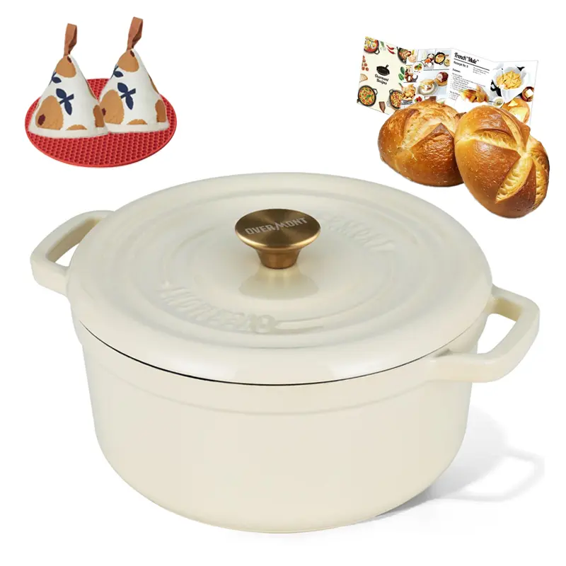 Overmont 5QT Enameled Cast Iron Dutch Oven with Lid, Heavy-Duty Chip-Resistant Enamel Cookware, Even Heat Distribution, Moisture Lock, Wide Ergonomic Handles, Induction & Oven Safe for Braising, Baking, Family Gatherings