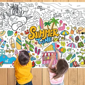 43.3x31.5 Summer Coloring Poster Giant Cute Painting Large Coloring Tablecloth for Classroom Home Birthday Party Supplies Favor