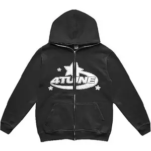 Womens Long Sleeve Zip Up Star Graphic Hoodies Jacket Aesthetic Harajuku Oversized Sweater Y2k Streetwear