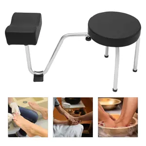 Pedicure Foot Rest Stool Chair - Adjustable Leg Rest with PVC Pad. Black Beauty Salon Studio Equipment. Ideal for Nail Techs & Spas.