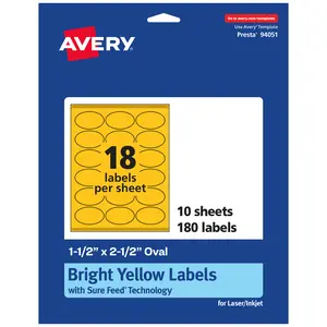 Avery Bright Yellow Paper Labels, 1.5" x 2.5" Oval