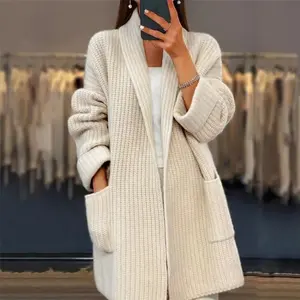 Thick Twist Large Lapel Long Cardigan Sweater Coat Spring and Autumn Commuter Style Women's Clothes Coat