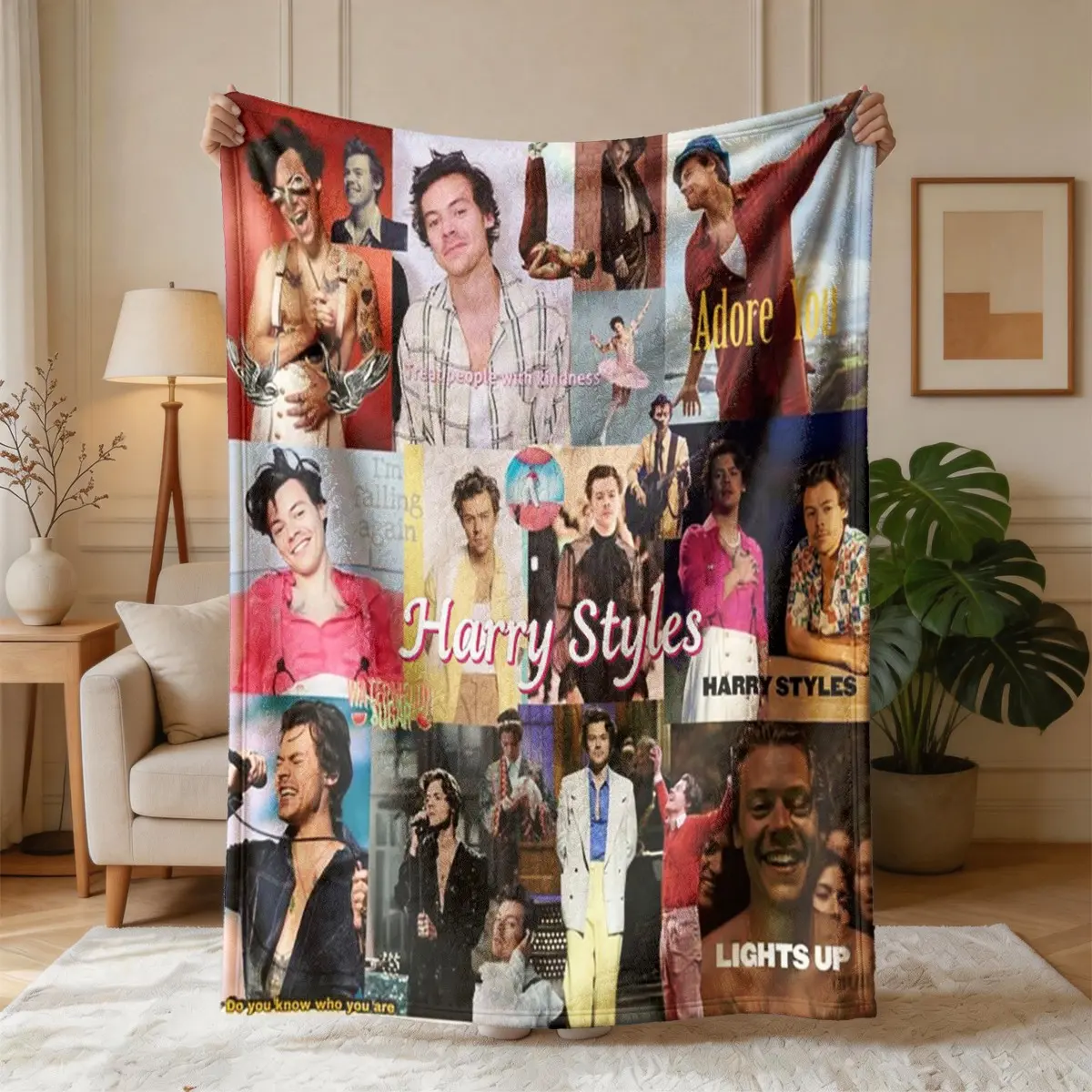 Harry Styles Patchwork Flannel Throw Blanket, Large Size, Soft and Lightweight, Soft Cozy Blanket, Perfect for All Seasons, Ideal for Bed, Sofa, Office, Camping, Travel