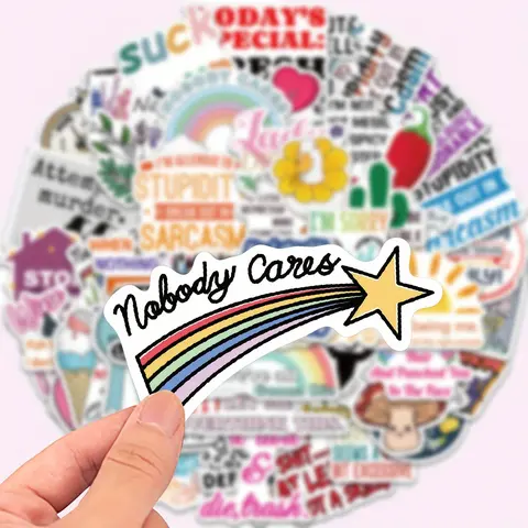 50 Reusable Vinyl Stickers, Adhesive Decals, Funny Quotes Design, Glossy Surface, Durable Adhesive, Waterproof Vinyl Sticker, Perfect for Laptops, Water Bottles, Suitcases, Helmets, Sticker Packs, Sticker Sheets, Sticker Set