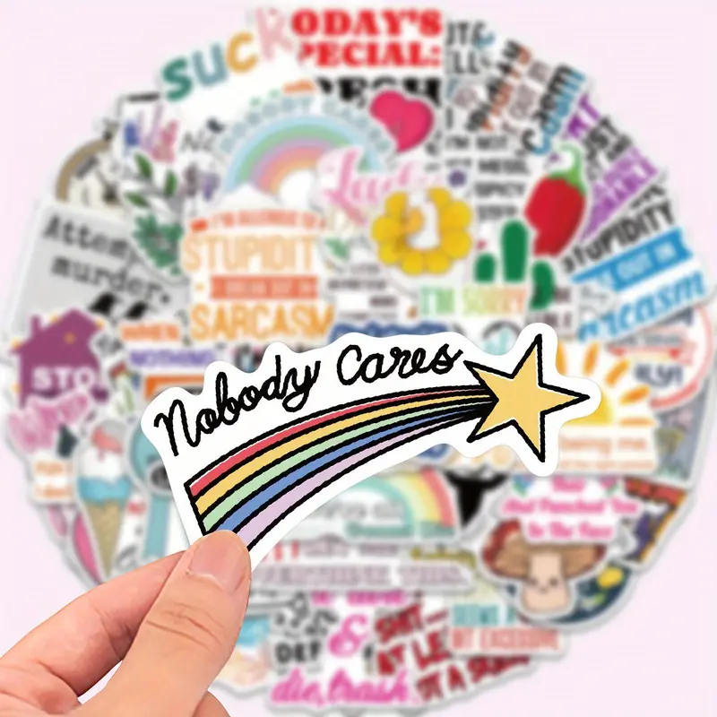 50 Reusable Vinyl Stickers, Adhesive Decals, Funny Quotes Design, Glossy Surface, Durable Adhesive, Waterproof Vinyl Sticker, Perfect for Laptops, Water Bottles, Suitcases, Helmets, Sticker Packs, Sticker Sheets, Sticker Set
