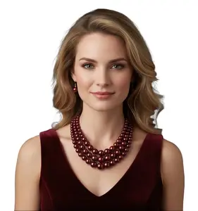 BA UNIQUE FASHION Simulated 3 Layered Pearl Necklace and Earring Set Elegant Design for Women Luxurious Appearance Matching Ensemble
