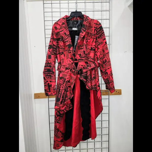 XL Red Newspaper Print Women's Jacket Top for Suit - Womenswear