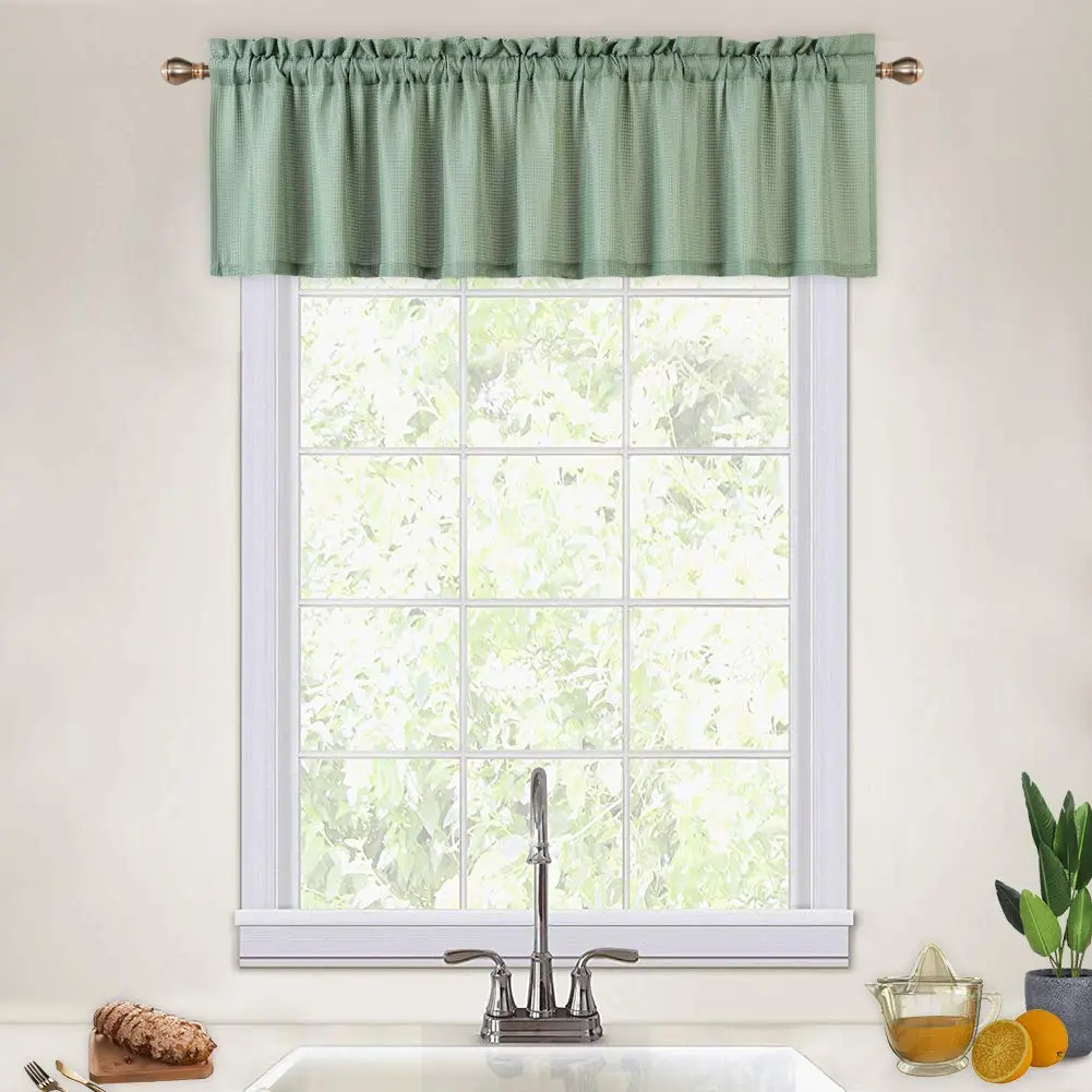 【GARVEE】Textured Fabric Kitchen Valance Curtains for Bathroom Windows, Short Half Window Curtains in Sage Green, Size 152 x 38 cm