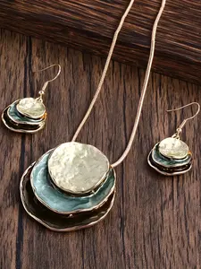 Vintage Boho Style Jewelry Set, Fashion Round Pendant Necklace & Dangle Earrings, Elegant Jewelry Set for Women, Daily Decor, Trendy All-match & Exquisite Jewelry for Birthday Gift, Fashionable Jewelry Set