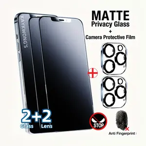 4-In-1 Matte Privacy Screen Protector Set，include 2 Matte Anti-peeping Tempered Glass Protective Screen with 2 Camera Lens Protector, Fit for iPhone 11/12/13/14/15/16 Pro Max Plus, Anti-Spy Tempered Glass, Easy Install, No Bubble